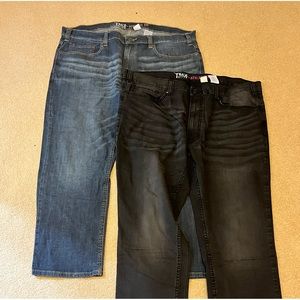 TRUE NATION big mens (2) athletic fit jeans, black & navy whiskered